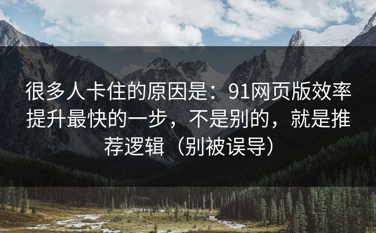 很多人卡住的原因是：91网页版效率提升最快的一步，不是别的，就是推荐逻辑（别被误导）