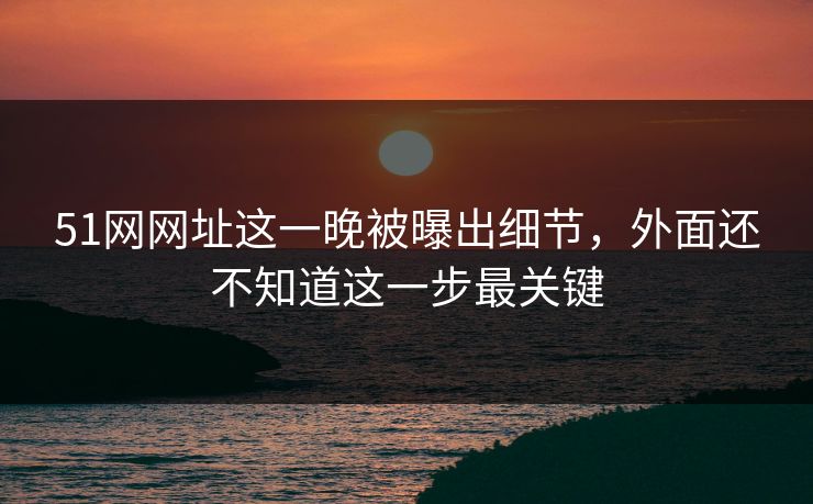 51网网址这一晚被曝出细节，外面还不知道这一步最关键